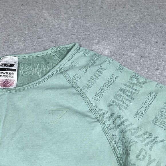 Gymshark Vision Long Sleeve Crop Top Large Green Lightweight Seamless Thumbhole - Picture 3 of 11